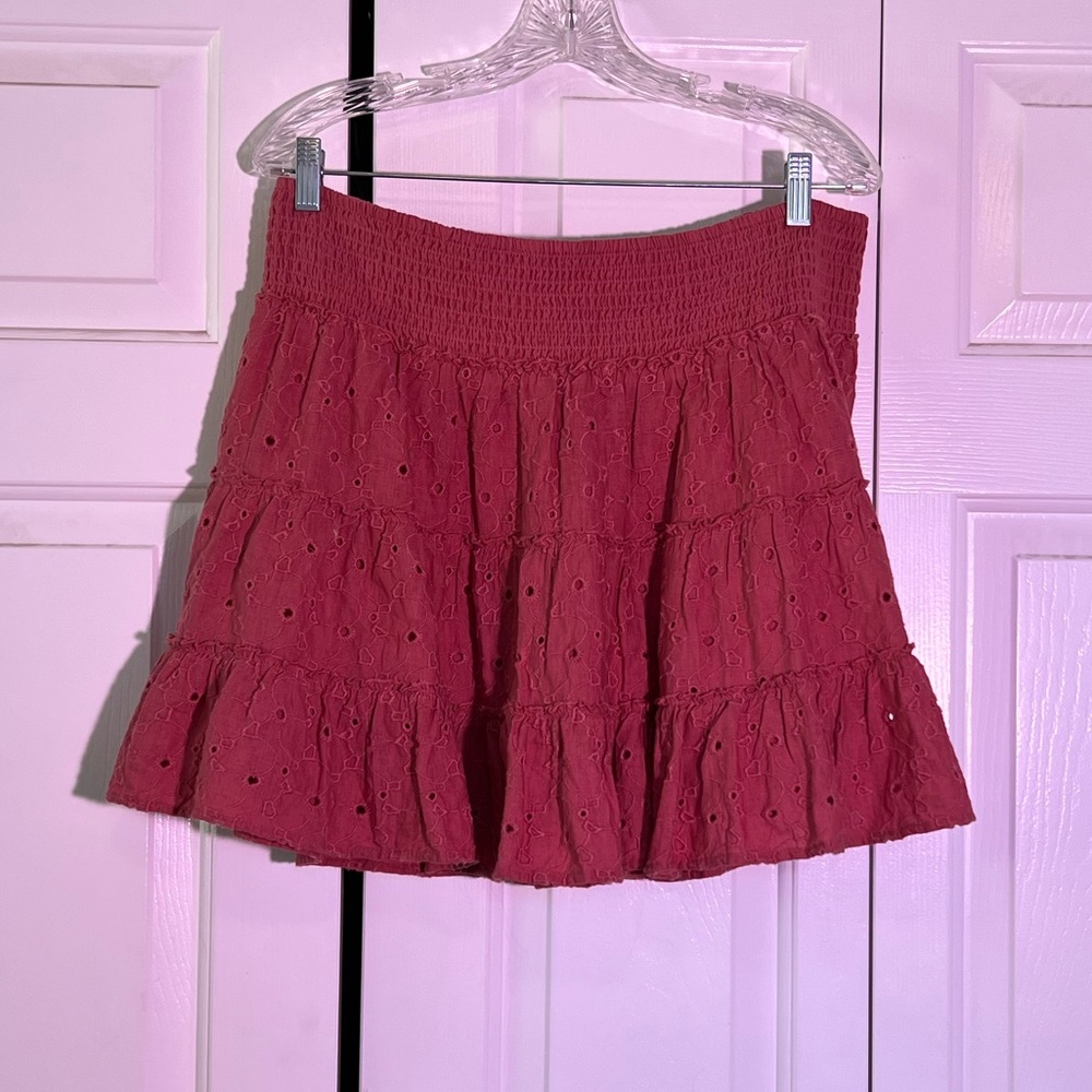 Pink eyelet skirt